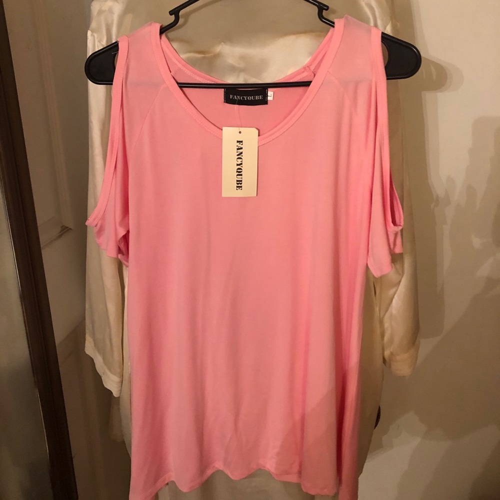 Fancyqube Pink Open Shoulder Top